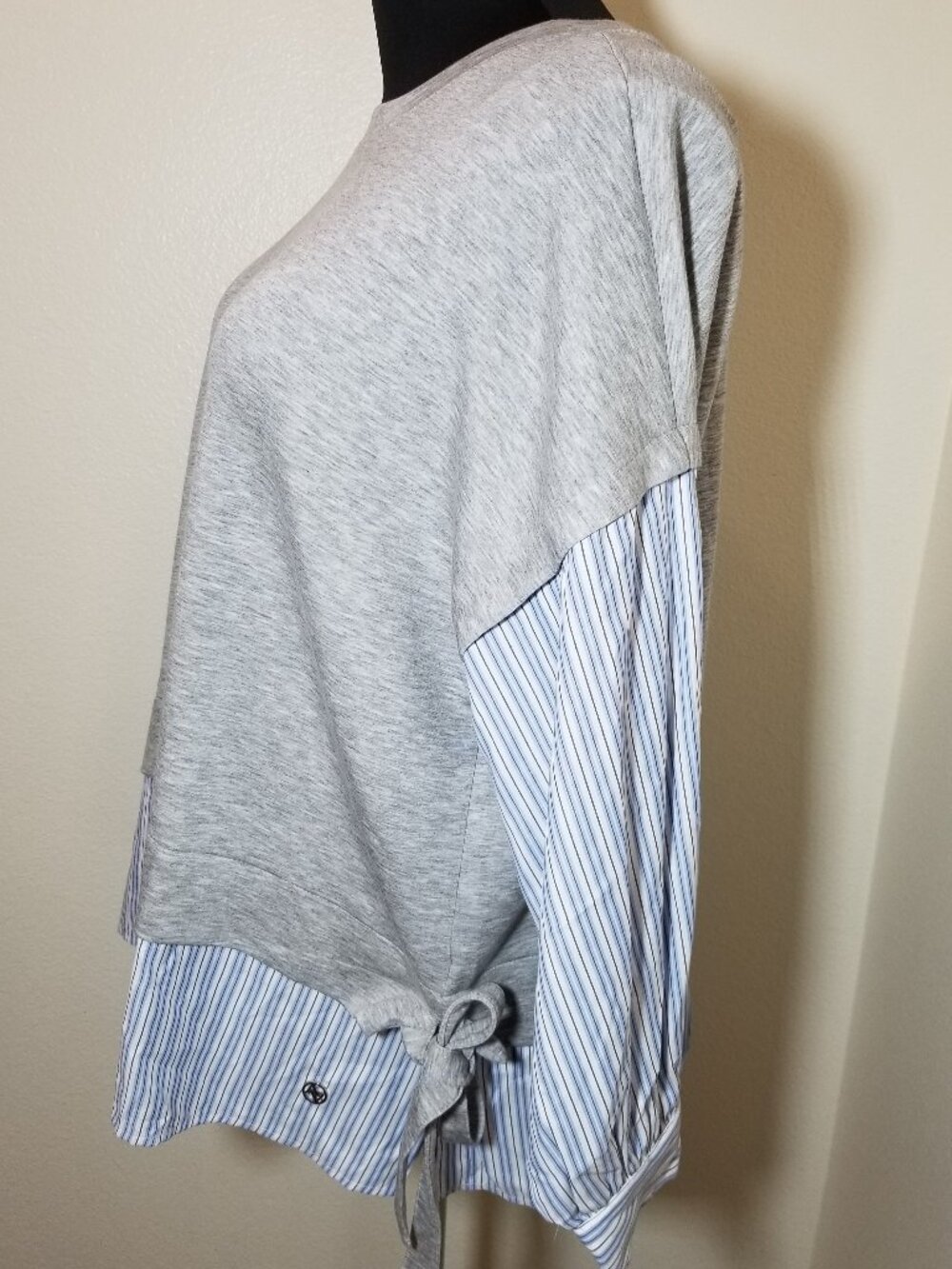 Adrienne Vittadini Womens 3X Knit Layered Striped Long Sleeve Shirt/Hem Preppy - Picture 2 of 7